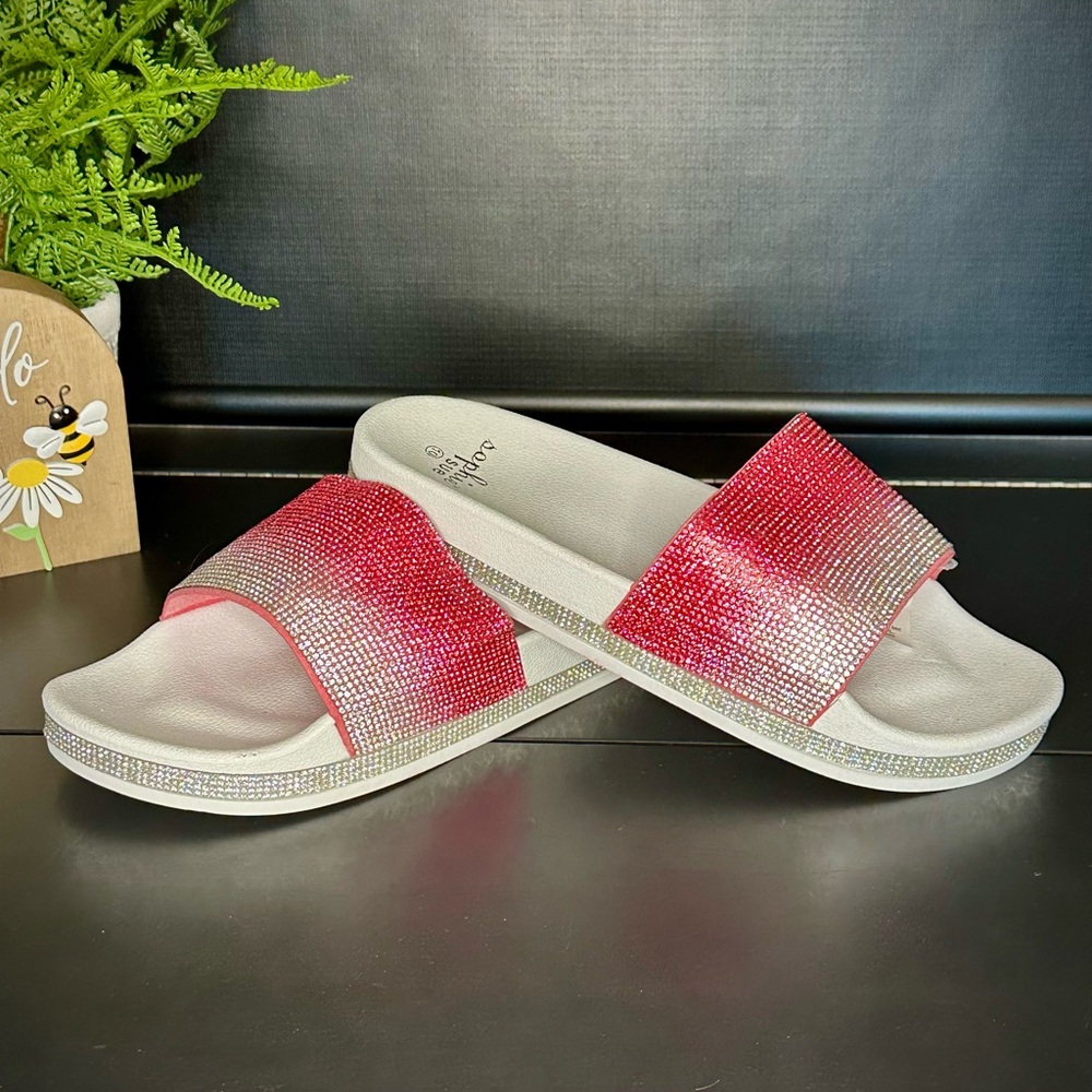 Sophie‎ Sue Pink Silver Ombré Rhinestone Crystal Platform Sandal Slides Size 10